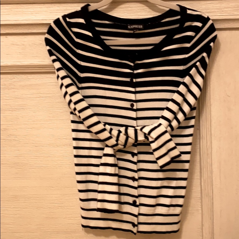 Express Black &White Striped Cardigan